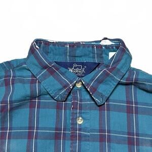 Vintage Woolrich Men's Long Sleeve Button-Up Blue Plaid Shirt Size L